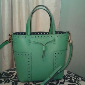 Tory Burch Green Leather Mini Brogue Block T-tote